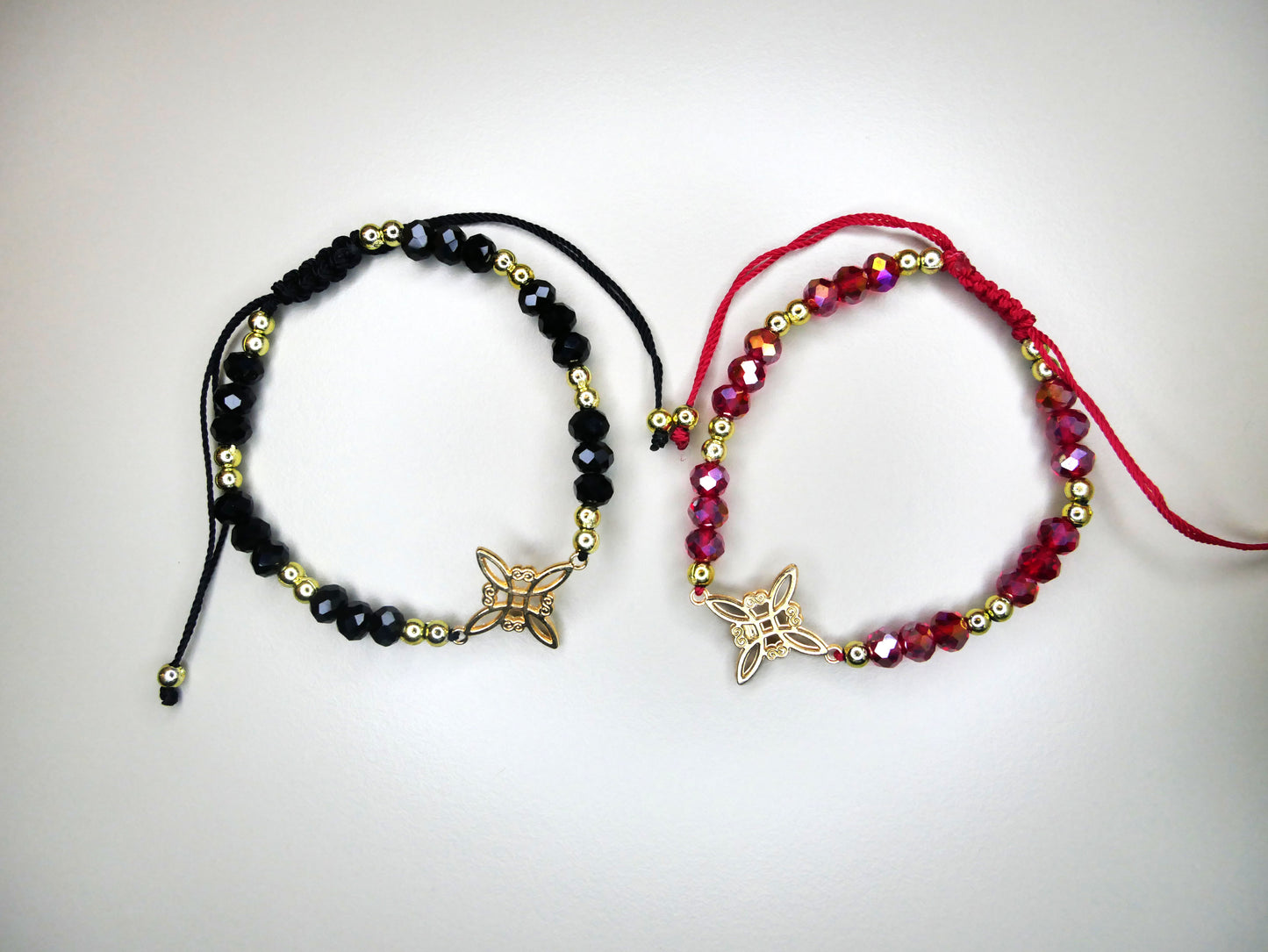 Handmade Threaded Bracelet with Crystal Beads and Threaded Celtic Heritage Knot in Red-Gold or Black-Gold for Daily Elegance boyfriend gifts