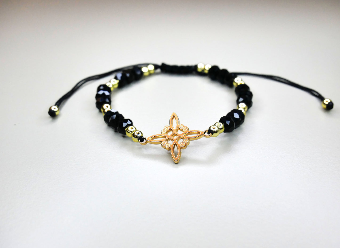Handmade Threaded Bracelet with Crystal Beads and Threaded Celtic Heritage Knot in Red-Gold or Black-Gold for Daily Elegance boyfriend gifts