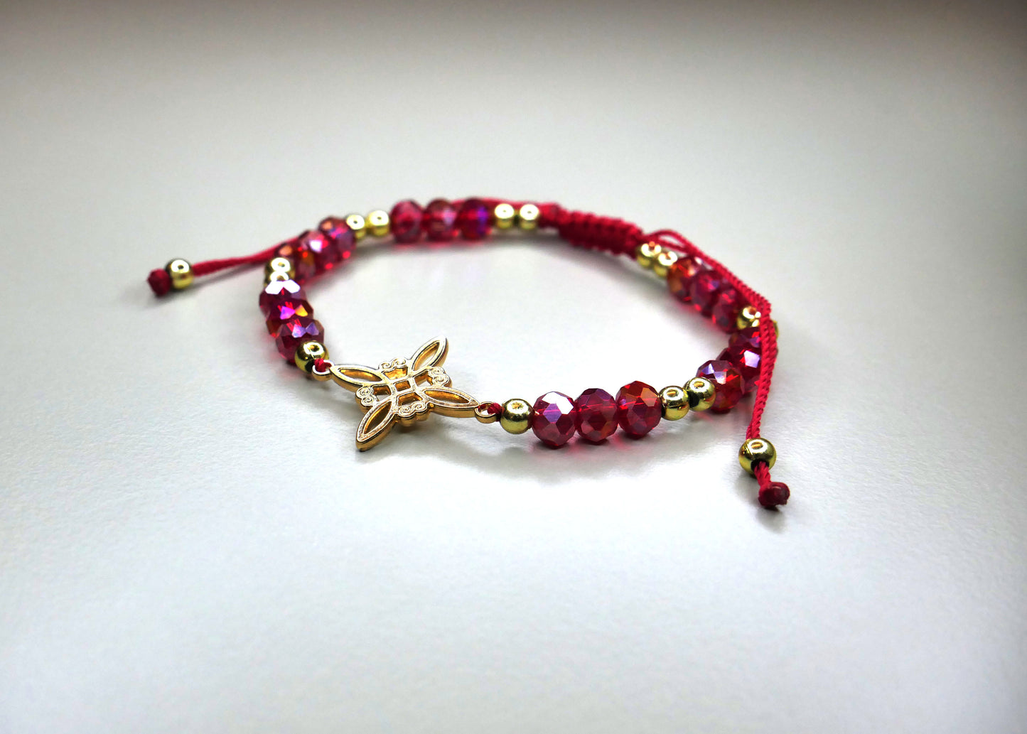 Handmade Threaded Bracelet with Crystal Beads and Threaded Celtic Heritage Knot in Red-Gold or Black-Gold for Daily Elegance boyfriend gifts