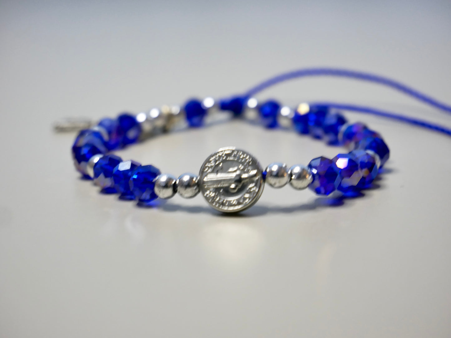 Crystal Beaded Bracelet with Silver St. Benedict Medal and Silver Heart Key Charm for Faith and Protection