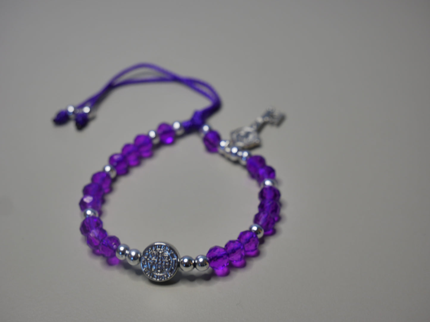 Crystal Beaded Bracelet with Silver St. Benedict Medal and Silver Heart Key Charm for Faith and Protection