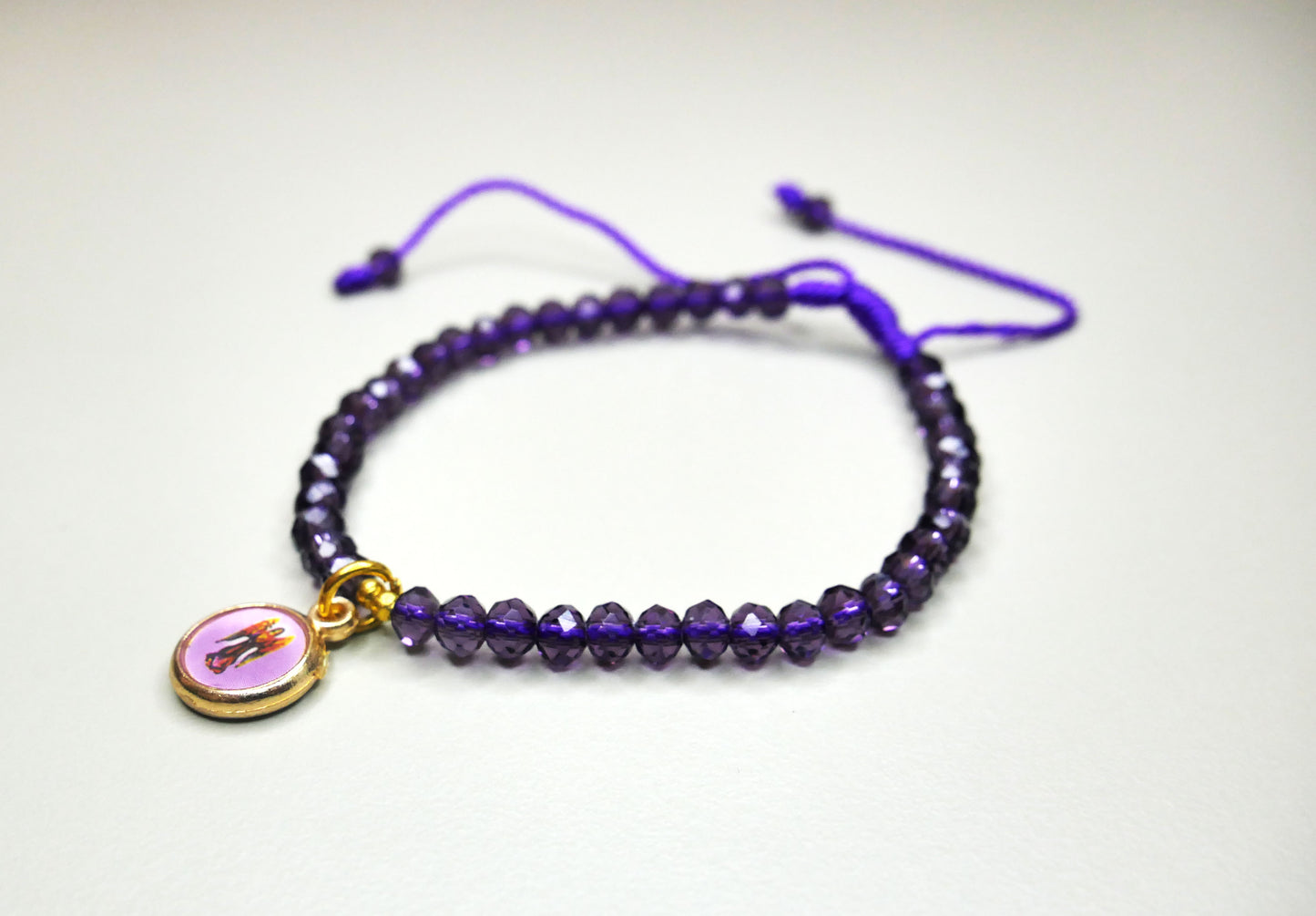 Handmade Purple Crystal Bracelet with Dangling Archangel Zadkiel Charm for Healing, Forgiveness, and Spiritual Growth