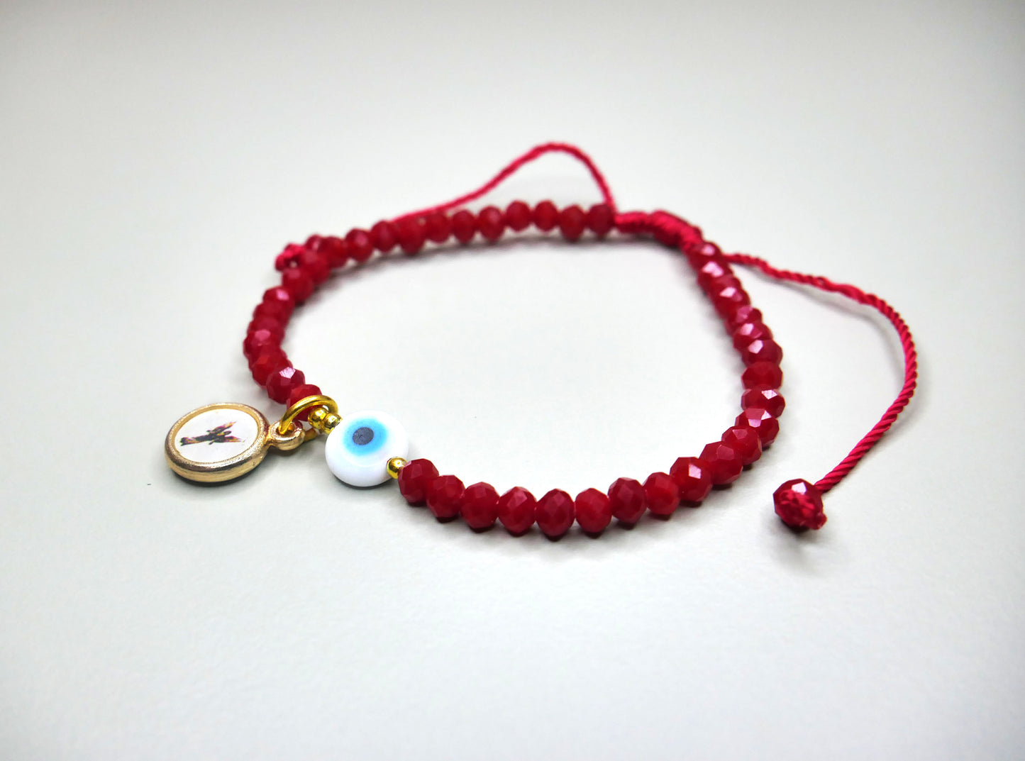 Crystal Bracelet with Dangling Archangel and Evil Eye Charms for Protection, Peace, and Style