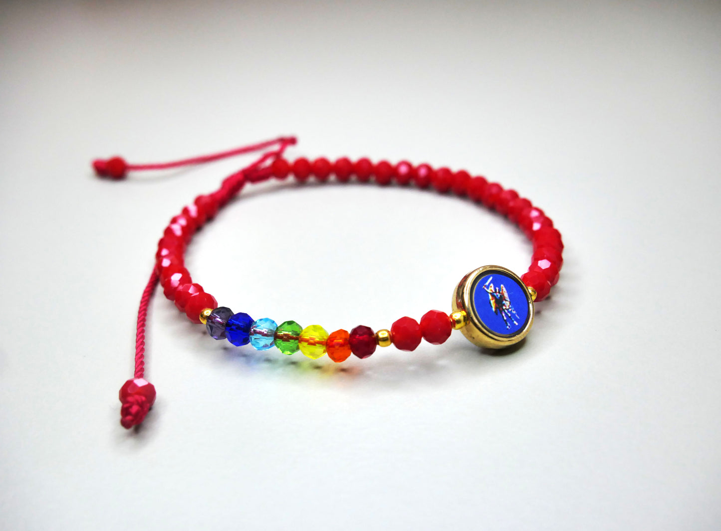 Crystal Chakra Bracelet with Archangel Michael Charm for Peace, Protection, and Balance