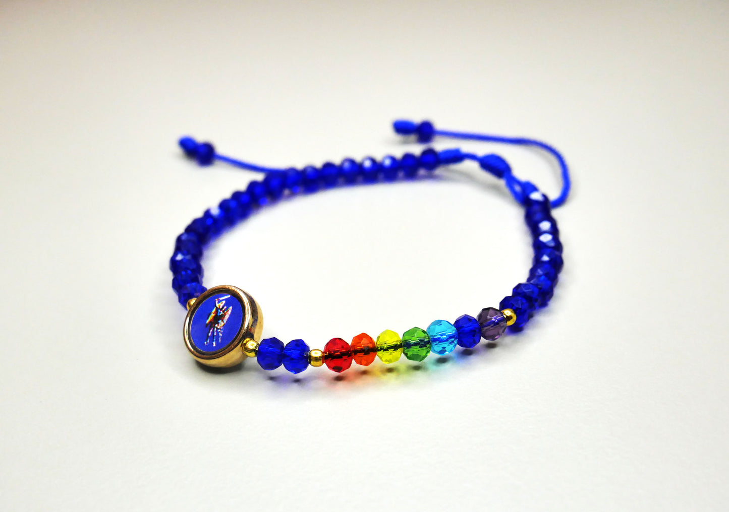 Crystal Chakra Bracelet with Archangel Michael Charm for Peace, Protection, and Balance