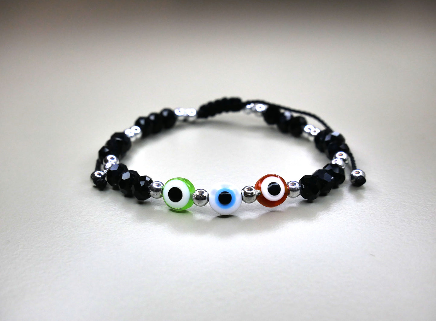 Elegant Handmade Black Crystal Bracelet with 3 Evil Eye Charms for Ultimate Protection, Style, and Positive Energy – A Perfect Accessory to Shield Against Negativity and Enhance Your Everyday Look