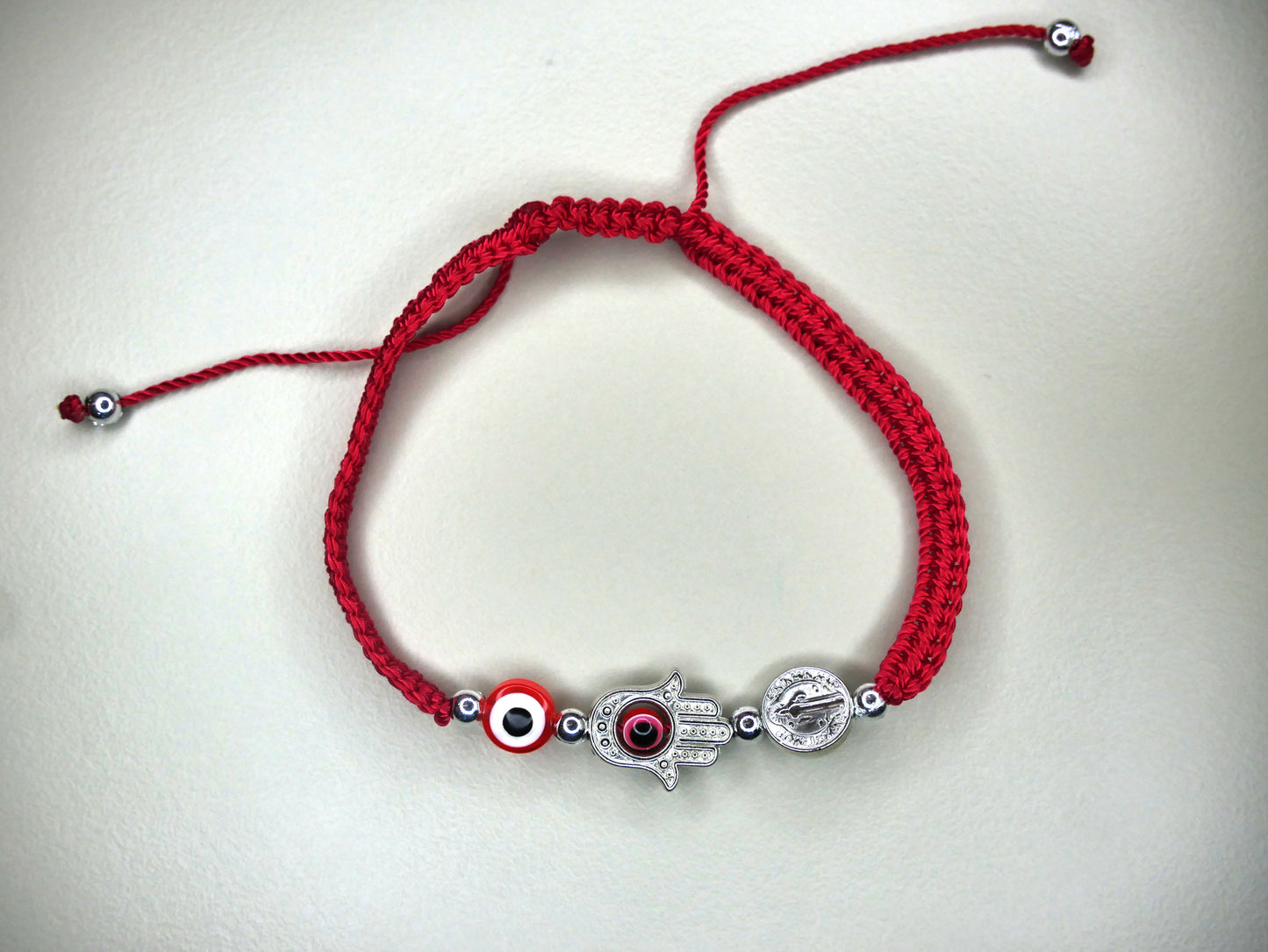 3 Charm Evil Eye, Red Saint Benedict and Hamsa Bracelet for Protection