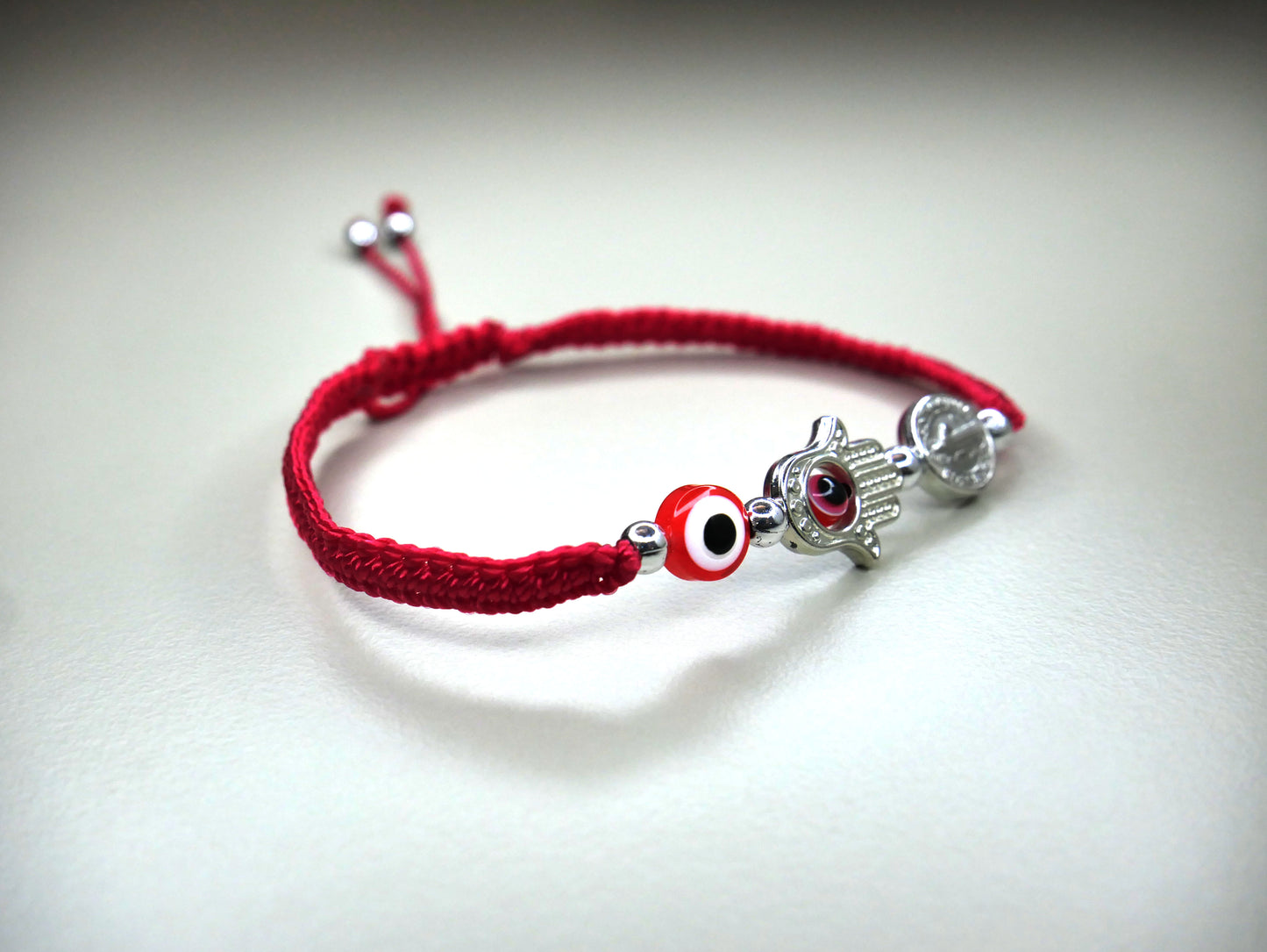 3 Charm Evil Eye, Red Saint Benedict and Hamsa Bracelet for Protection