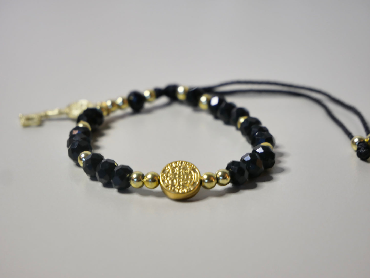 Handmade Multicolor Crystal Bracelets with Golden St. Benedict Medal and Golden Key Charm – Unlock Style, Faith, and Divine Protection